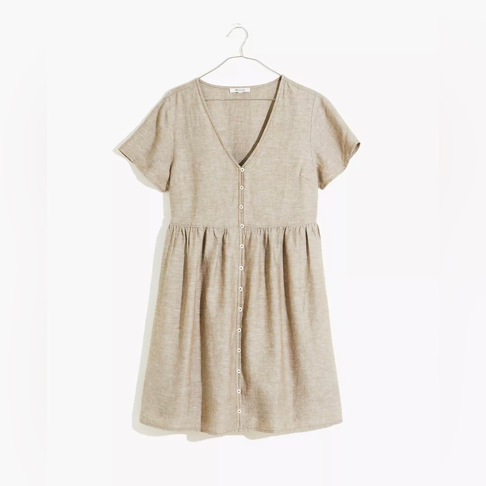 Linen-Blend Alexandra Button-Front Mini Dress